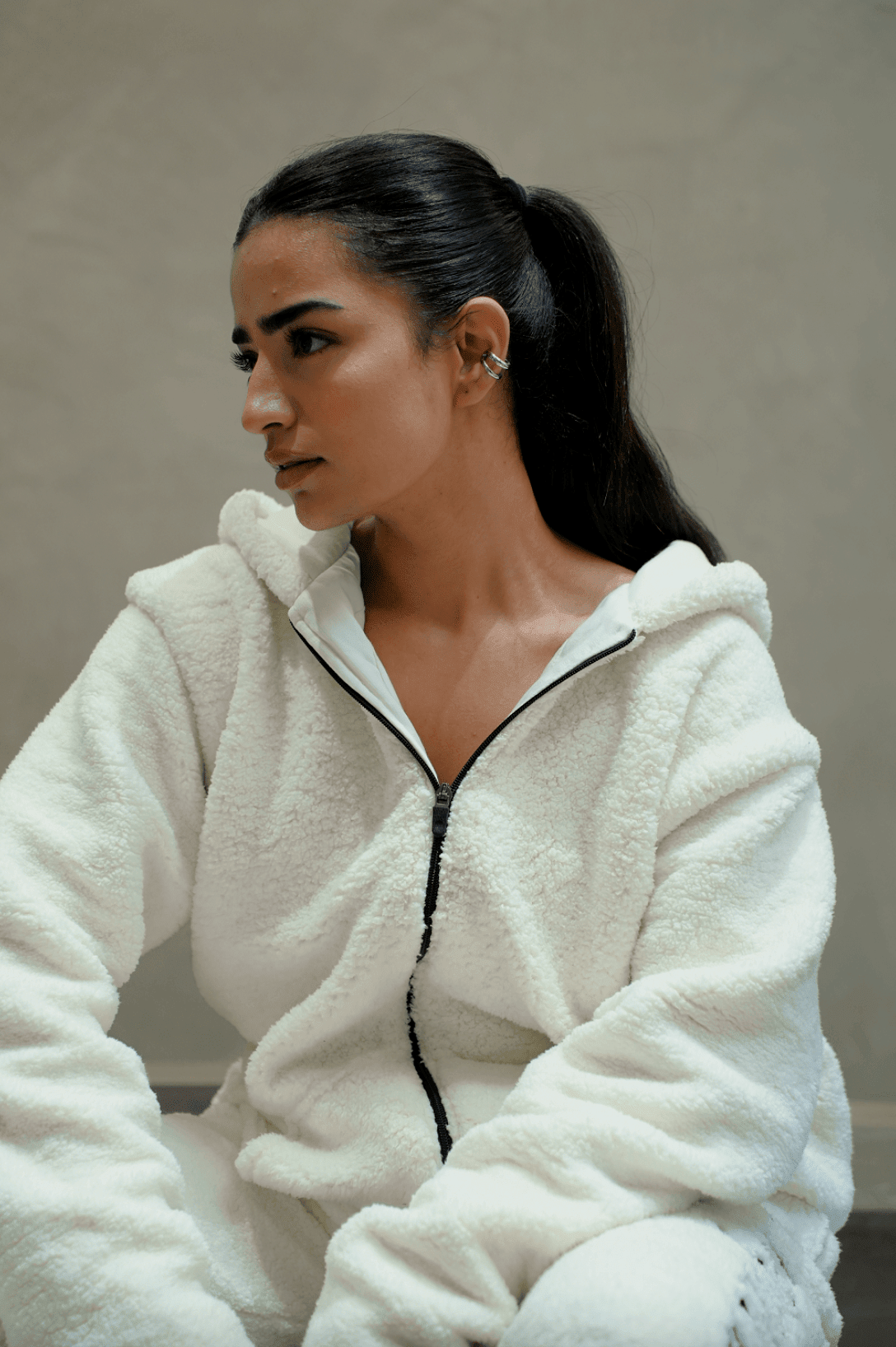 Sherpa Zipper Jacket Women’s – White - IAM1 Club