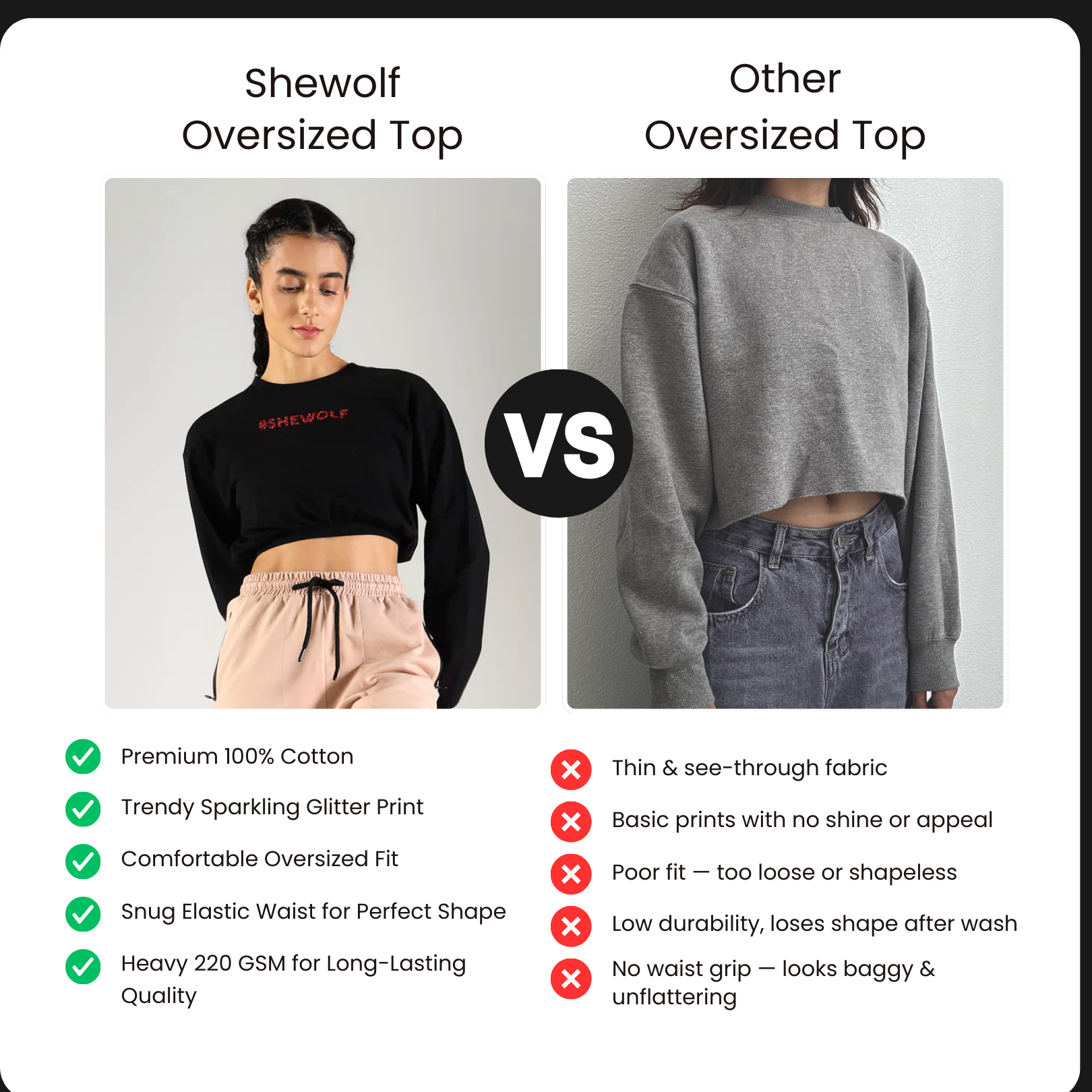 Shewolf Oversized Top - Black